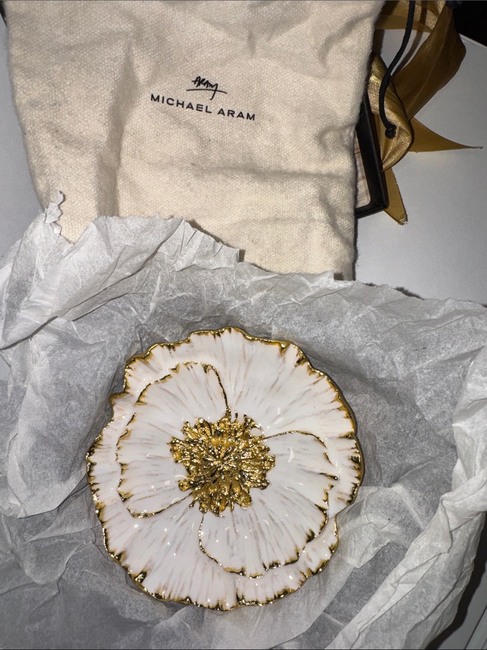 Michael Aram White and Gold Poppy Dish